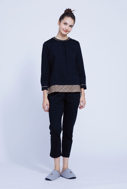滾格紋拼接女性居家服套裝(共2色)