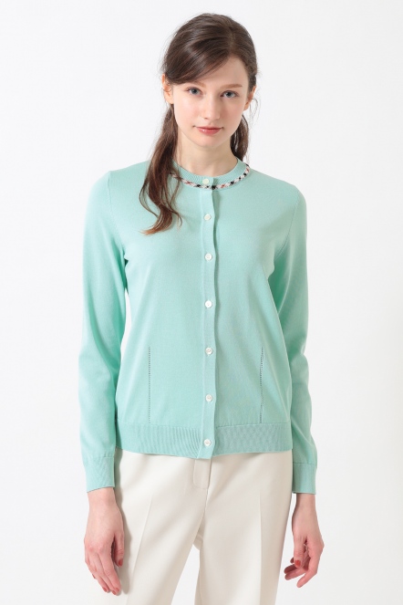 滾格紋開襟針織衣